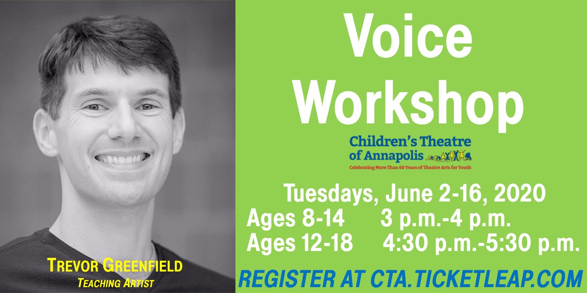 CTAnnapolis's tweet photo. Voice Workshops (ages 8-14 &amp; 11-18): Students will learn warm-up, vocal techniques, vocabulary + work on songs from musical theatre each week. $20 tuition = three one-hour online classes. Tuesdays, June 2-16. For details &amp; to register, visit https://t.co/ttjmBx0uFa today! https://t.co/ID4vKX4c9v