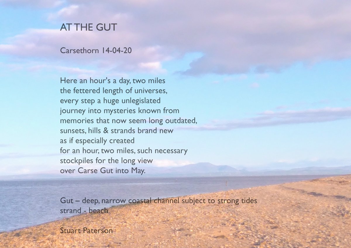 TheStovies's tweet photo. Our second homegrown artist this week is writer Stuart Paterson. @StuartPoet will be sharing a collection of Scots poems he has written out walking around Kirkbean during the Lockdown. 

Today we are sharing two with you, An Oor O Empty Page and At the Gut.

#HomegrownDumfries https://t.co/cVx7QPo0vZ