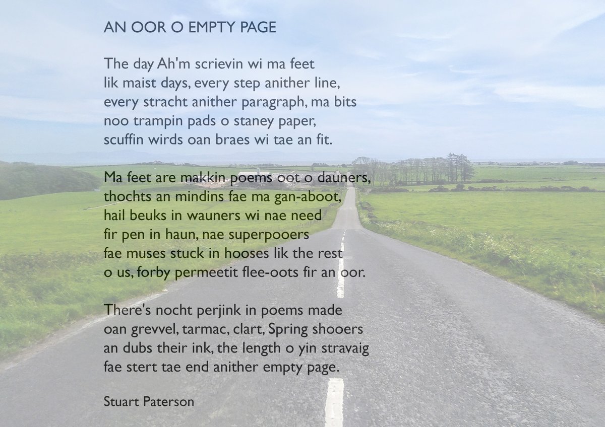 TheStovies's tweet photo. Our second homegrown artist this week is writer Stuart Paterson. @StuartPoet will be sharing a collection of Scots poems he has written out walking around Kirkbean during the Lockdown. 

Today we are sharing two with you, An Oor O Empty Page and At the Gut.

#HomegrownDumfries https://t.co/cVx7QPo0vZ