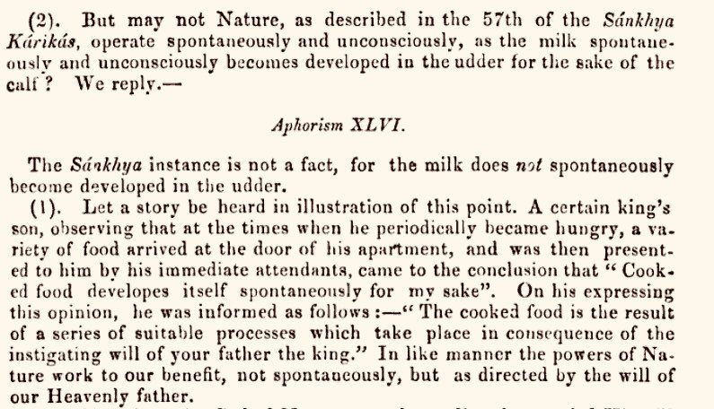 Towards the end of this work (and in his later book), Ballantyne specifically criticizes the Sāmkhya model of “spontaneous order in nature”. He rehashes some European apologetics and some arguments from the internal debates of Hindu Darśanas (without truly understanding them).