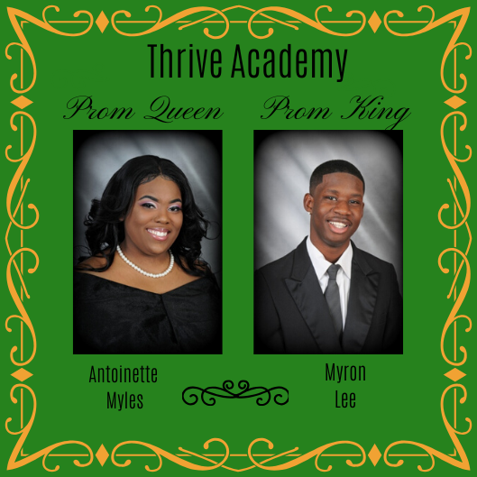THRIVEBR's tweet photo. Congratulations to Thrive Academy’s Prom Queen, Antoinette Myles and Prom King, Myron Lee! 🧡💚 https://t.co/fWzHuGnc5w