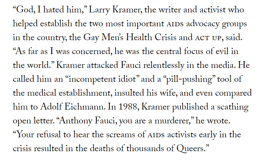 Here's Larry Kramer on Anthony Fauci, "the central focus of evil in the world"