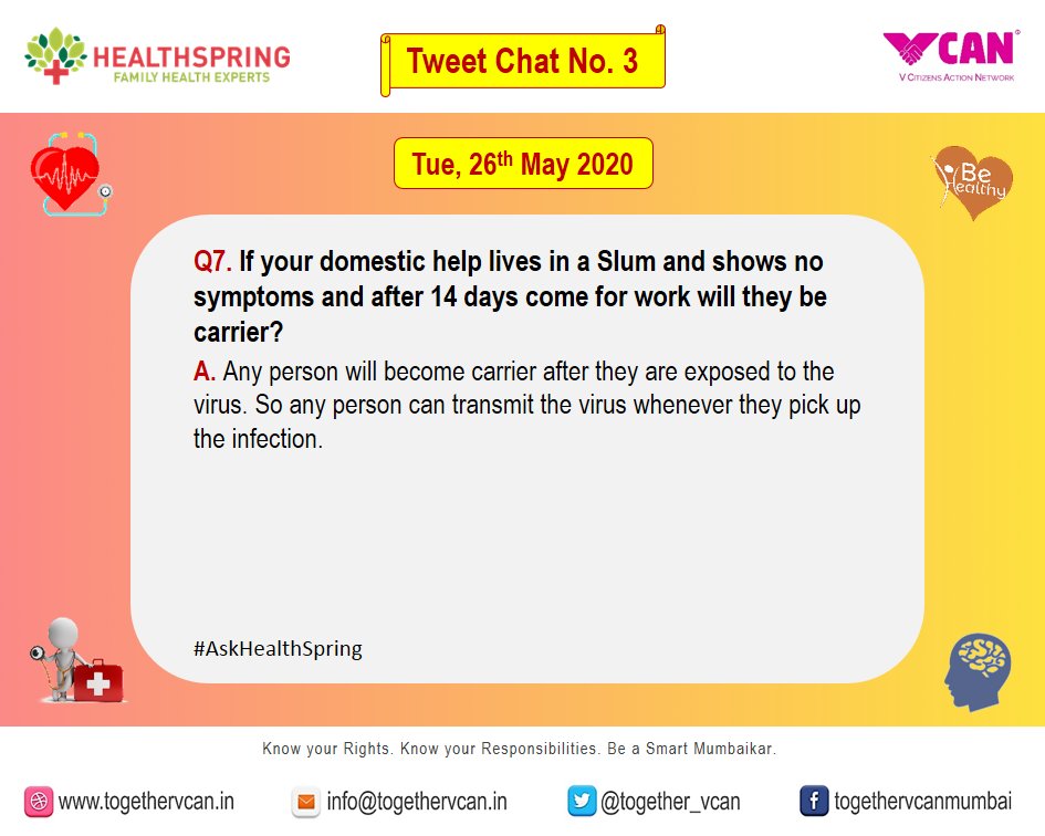 Together_VCAN's tweet photo. An excerpt from the #AskHealthspring Tweet Chat No. 3 that was held on 26th May 2020 with Dr. Kushilab Bose, Chief Medical Officer of @TheHealthspring
Please RT and/or Download this.
Thanks.
#vcan4mumbai @indranimalkani
@sandeepohri @MNCDFbombay https://t.co/NxFzVEmHTl