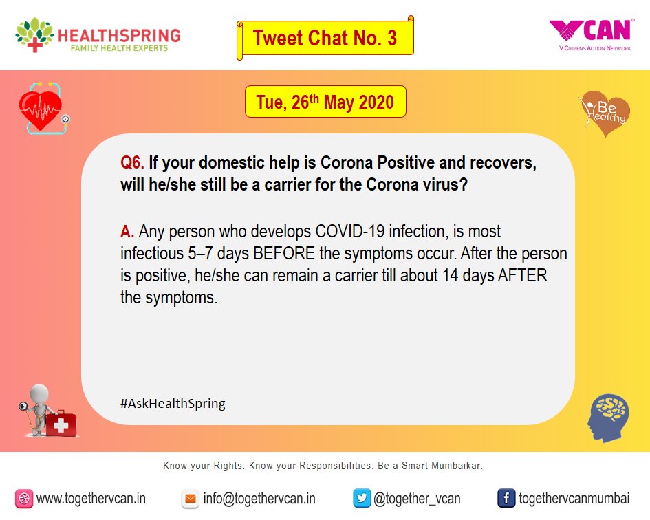 Together_VCAN's tweet photo. An excerpt from the #AskHealthspring Tweet Chat No. 3 that was held on 26th May 2020 with Dr. Kushilab Bose, Chief Medical Officer of @TheHealthspring
Please RT and/or Download this.
Thanks.
#vcan4mumbai @indranimalkani
@sandeepohri @MNCDFbombay https://t.co/zfcfpcNcdx