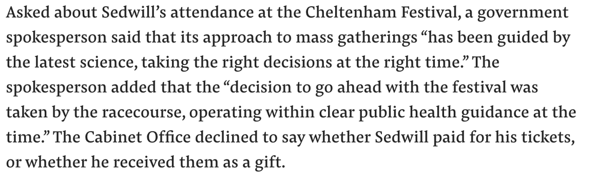 Holding the event was of course in line with government guidance at the time.However, it does matter that the UK's most senior public official went to watch horses race in mid-March, in the middle of a debate about lockdown