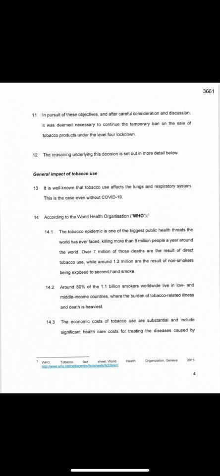 Old_Geee's tweet photo. Government reasons for not allowing cigarette sales. The constitution imposed positive duties on the state to protect , promote and fulfill the rights in the Bill of Rights

#Tobaccoban #Cigarettesmustfall https://t.co/s4YZjRtGAG