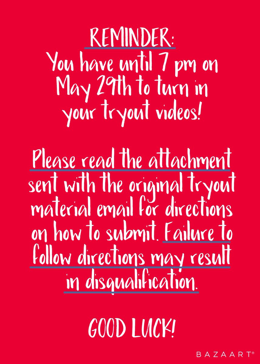 We’re two days away from when final submission videos are due! Please make sure to follow the correct format for submission. Failure to do so may result in disqualification. If you have any questions, please email Coach Ashley at cheerandpom@bishopmiege.com.