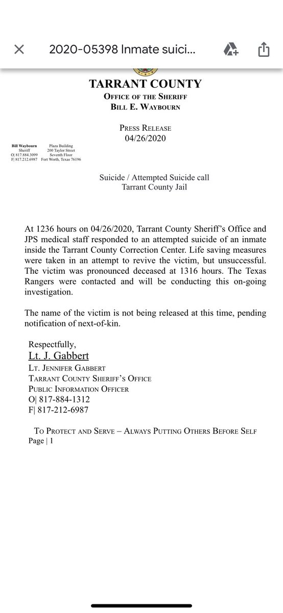 The state official declined to provide details on that death but we know an inmate died by suicide on April 26. We know next to nothing about the person who died. I found out through a source on the 27th and got a news release after I inquired.