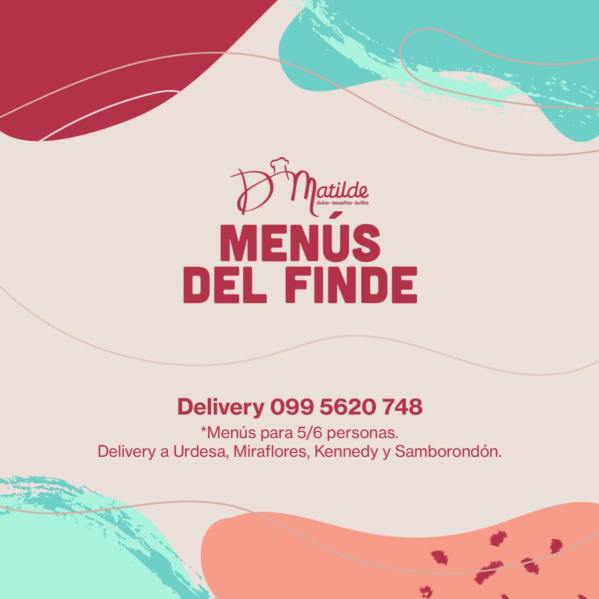 DMatildeOficial's tweet photo. MENÚS PARA EL FINDE
Toca descansar.

Pollo con salsa de tocino + Arroz con perejíl + Canelones Florentina

O 

Fritada + Motepillo + Moros

Para 5 personas + yapa
Pedidos para delivery por interno o al número que pusimos ahí en la fotito, era la idea. https://t.co/nqqAKPARxh