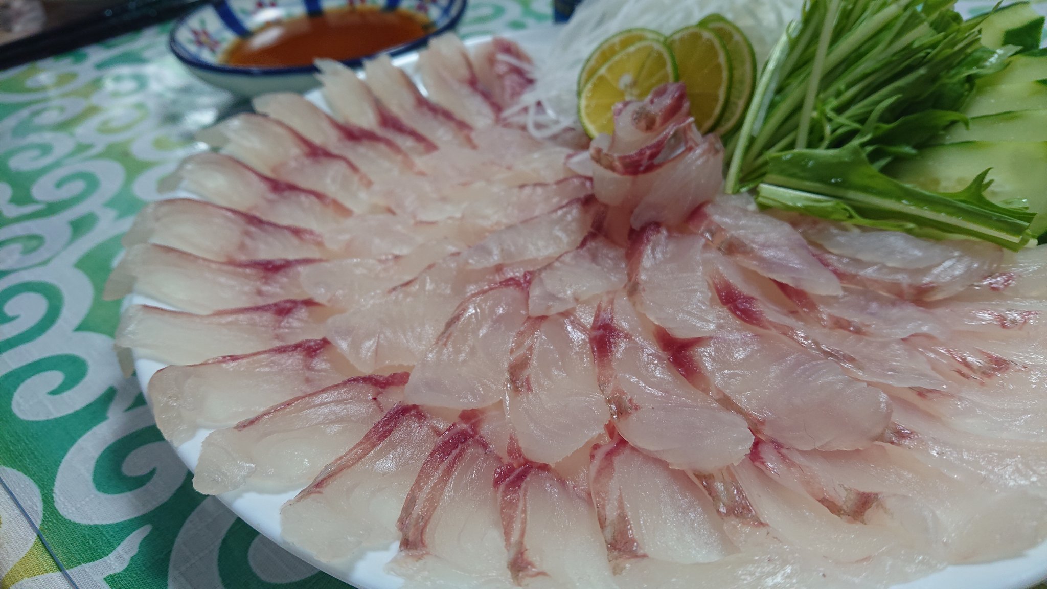 釣りバカ直吉 夕べはホウボウを薄造りにしました コツは皿を回しながら盛り付ける ポン酢にもみじおろし 最強説 笑 毎日19時より料理配信頑張ってます 気軽に来てね Live812 300コイン付いてくるよ T Co Zqkckv7aix 驚きと感動リレー