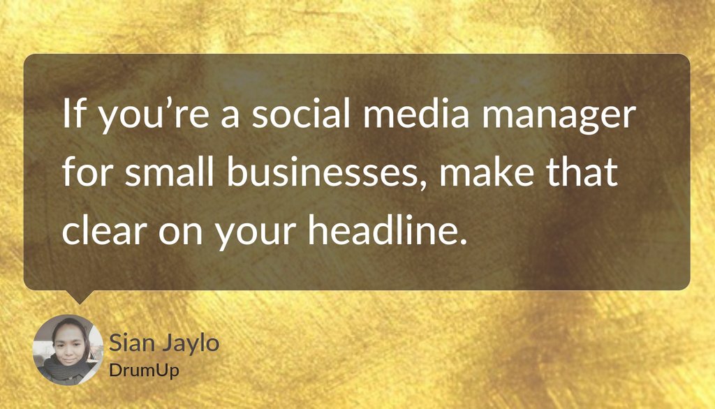 drumupio's tweet image. Time to end your profile with a flourish: let hiring managers know you were being honest all along.

Read the full article: Top 5 LinkedIN Profile Optimization Hacks for Social Media Management Jobs
▸ lttr.ai/RSlz

#Socialmediamanager #Linkedinprofileoptimization