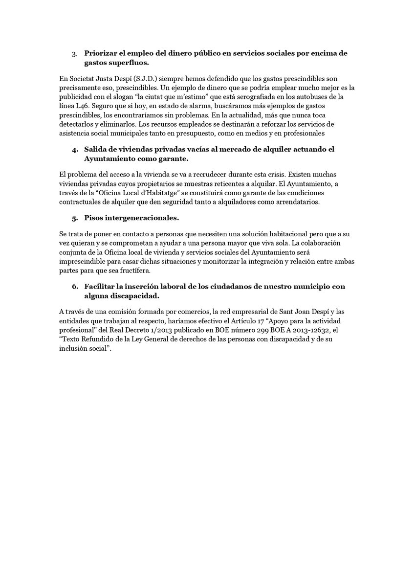 S_JustaDespi's tweet photo. Propuestas d @S_JustaDespi a la Taula per a la recuperació social i econòmica de #SantJoanDespí q se iba celebrar la semana que viene y que ahora irán destinadas a complementar el documento dl @AjSJDespi #ReiniciemSJD para ayudar en la crisis derivada del #COVID19. Parte 1 de 2. https://t.co/Pw20t0ROEu