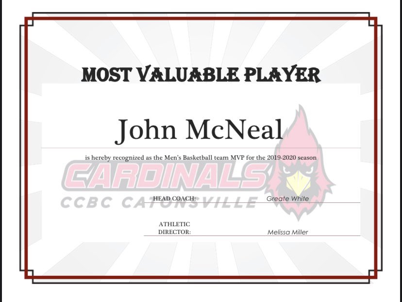 CCBCCardsSports's tweet photo. MEN’S BASKETBALL 🏆

Let’s congratulate our men’s basketball MVP, John McNeal (@officialdajon23), and the coaches award recipient Tamaron Hargett! https://t.co/kKtrIeHFMb