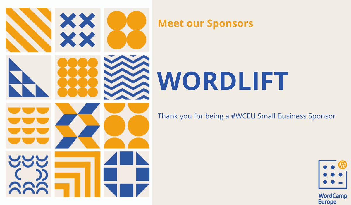 WCEurope's tweet photo. AI is on the frontline of technology and @wordliftit brings it to #WordPress sites looking to grow their audience. We’re glad to announce that they are joining us this year as a #WCEU Small Business sponsor! https://t.co/qGI20FZfq3 #SEO #AIpoweredSEO https://t.co/gcOug61iax