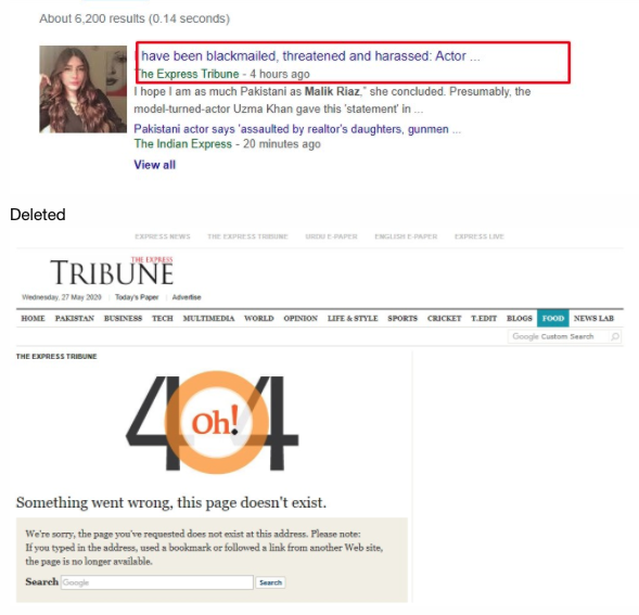 Express tribune initially reported this news, but as soon Malik Riaz family's involvement was revealed, they removed the article. This is how much control he has over our media houses. 
#MalikRiaz @uzmaaaK
 <a href="/HniaziISF/">Hassaan Niazi</a>
 #UzmaKhan  #ٹھیکےدار_کی_بیٹی