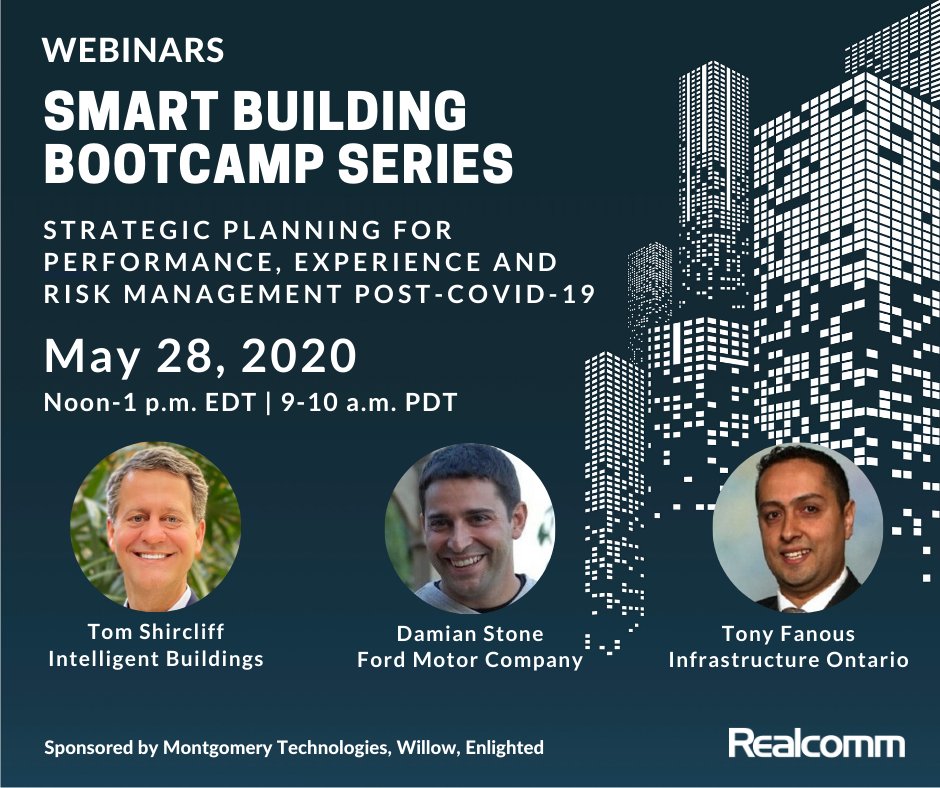 IntelligentBldg's tweet photo. Join @REALCOMMtweet 5/28 for its #SmartBuilding Bootcamp Series about advanced #building #technology, organizational alignment and more. #CRE #buildingmanagement #riskmanagement #webinars #covid19
https://t.co/BC5oTNf06g https://t.co/vZGSVGewdQ