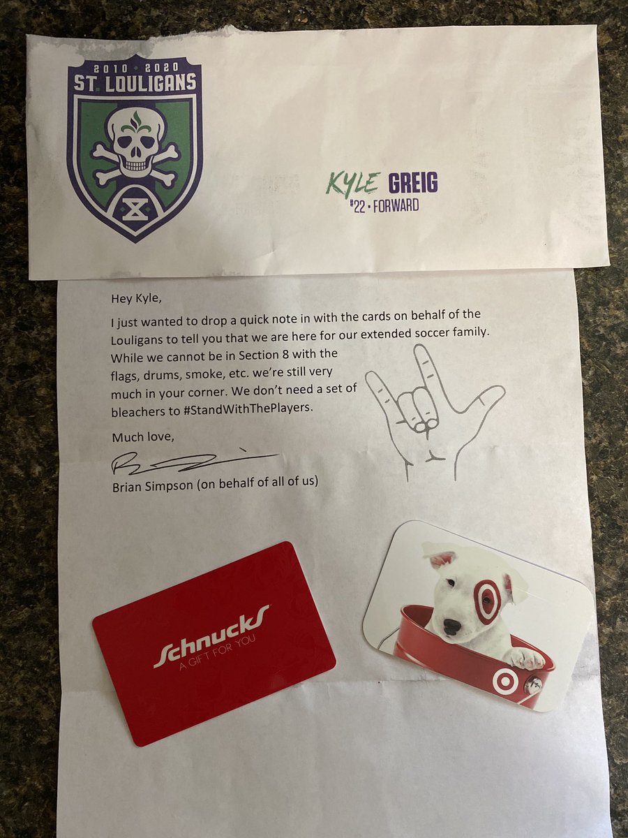 RageKage22's tweet photo. Thank you @StLouligans and @bmsimp ! You all are second to none! This group raises thousands of $ each year for this community. What an amazing gift! I will find a way to pay this forward to our community! π€πΌ #StandWithThePlayers #StandWithTheClub #StandWithTheFans @SaintLouisFC https://t.co/hiItH7mbzY