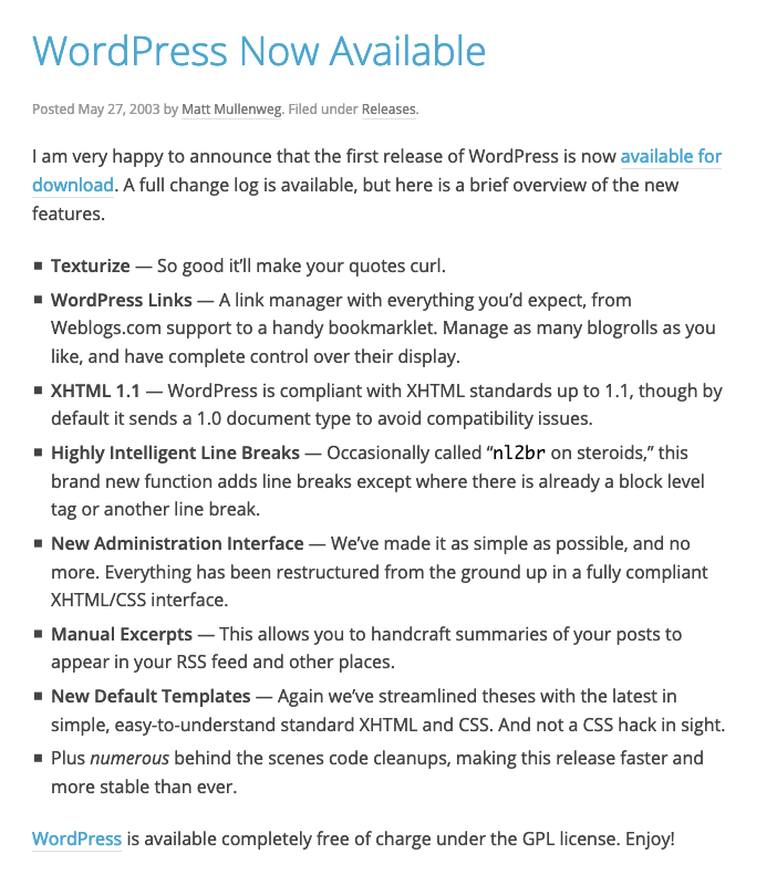 dimensionmedia's tweet photo. #WordPress turns 17 years old today!  🎉🎉🎉

On May 27, 2003 the first release of WordPress was born. Here’s a blog post from @photomatt with details on the release.

https://t.co/ff6CWEnUgU https://t.co/bBKLlZXYAS