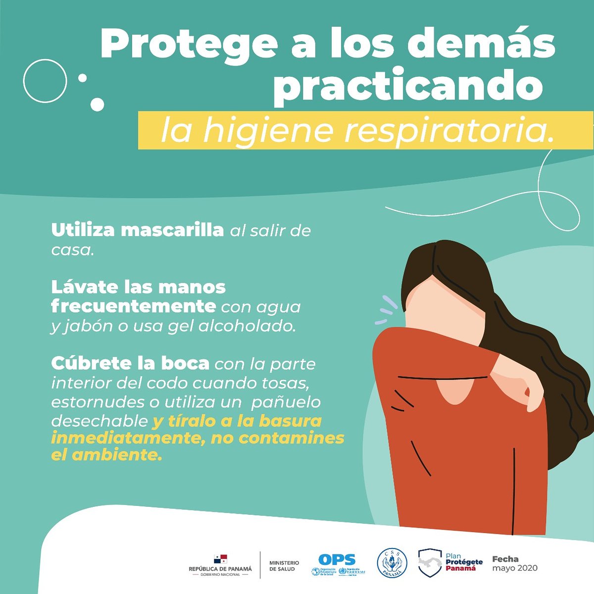 MINSAPma's tweet photo. Utilizar mascarilla, lavarse las manos con frecuencia y cubrirse la boca al toser o estornudar son medidas que no debemos olvidar para prevenir enfermedades respiratorias, incluyendo el #COVID19. #ProtégetePanamá #UnidosVenceremos https://t.co/rU1u2Dbo4p