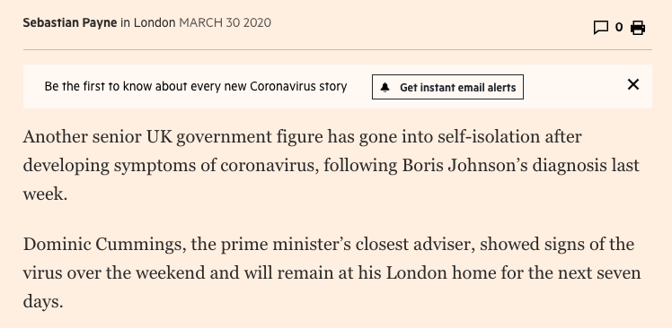 Case "Dominic Cummings develops coronavirus symptoms"By  @SebastianEPayne in the FT, 30.3.2020 https://www.ft.com/content/c890cc19-b92f-47f5-a5b1-12dae9d5eec4