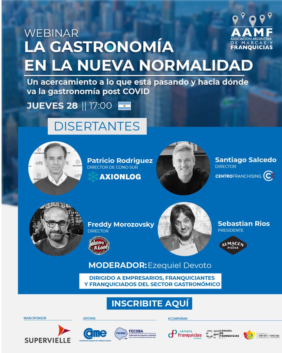 FECOBAORG's tweet photo. ➡ Webinar 
"LA GASTRONOMÍA EN LA NUEVA NORMALIDAD" - Qué está pasando y hacia dónde va la gastronomía post Covid-19
📅 Mañana
🕔 17 hs
Disertarán destacados expertos de @centrofranchising @almacendepizzas @johnnybgood.arg #axionlog⁣

inscribirte👉https://t.co/rXIZPzrqBZ⁣
⁣ https://t.co/7piKY34f3f