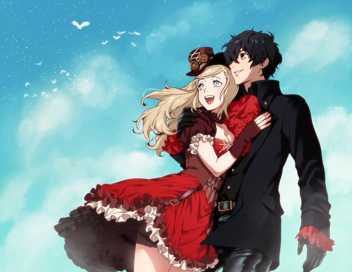 And here's a bonus version. The original commission was supposed to have Ann with her hair down, but Vi drew Ann with pigtails initially. but she drew it anyway! #Shuann #Akirann #Renann #主杏 #Persona5