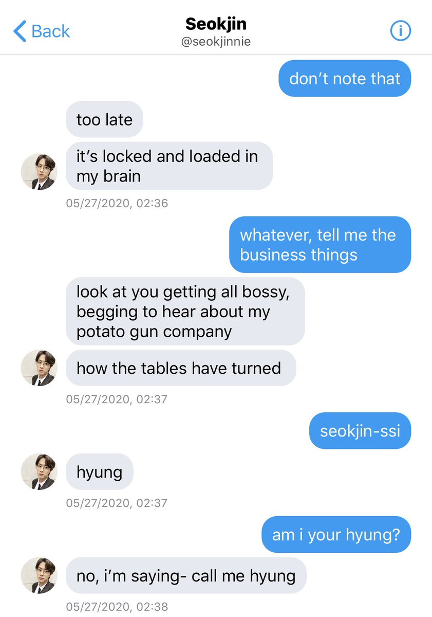 [namjin au] 28- last night i thought to myself “i can totally wrap up this au tmrw” and here i am today with 16 screenshots of a conversation that doesn’t push the plot at all