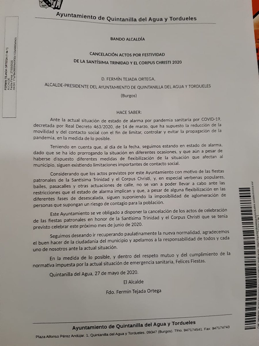 Se suspenden las fiestas patronales.