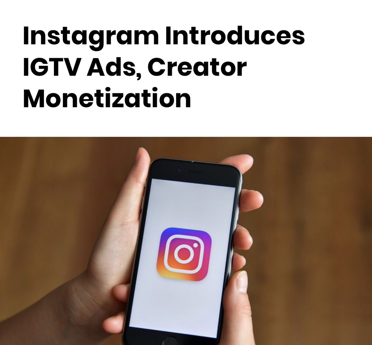 .  @instagram is finally starting the rollout of their monetization solution for creators. With the stay at home movement this was long overdue