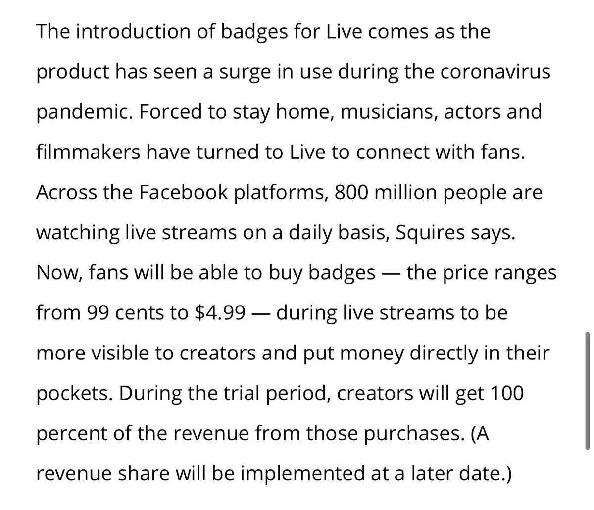 On top of that IG is also bringing badges fans will be able to purchase and use during live streams to show support to their fave acts.Creators would be keeping 100% of the revenue during test period before a split happens. Way to go IG !