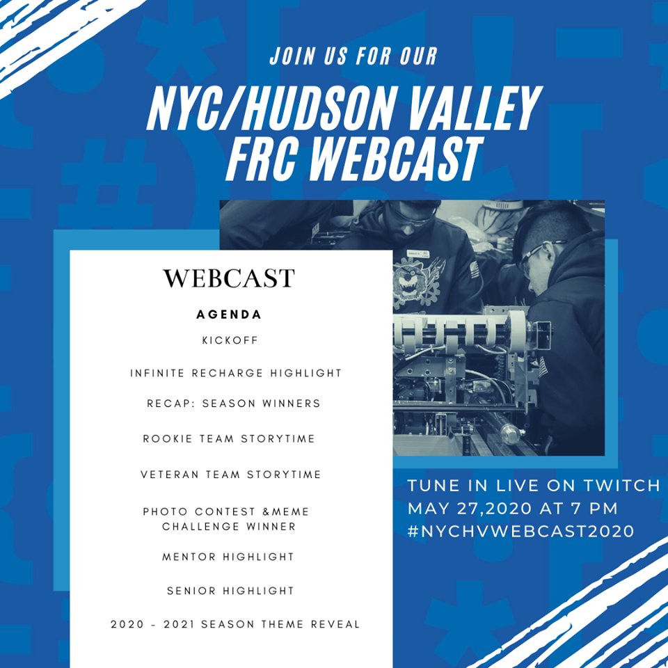 Roll Call! Who's joining us for the NYC/Hudson Valley FRC Webcast tonight at 7pm! Don't forget to tune in live: m.twitch.tv/nycfirst/