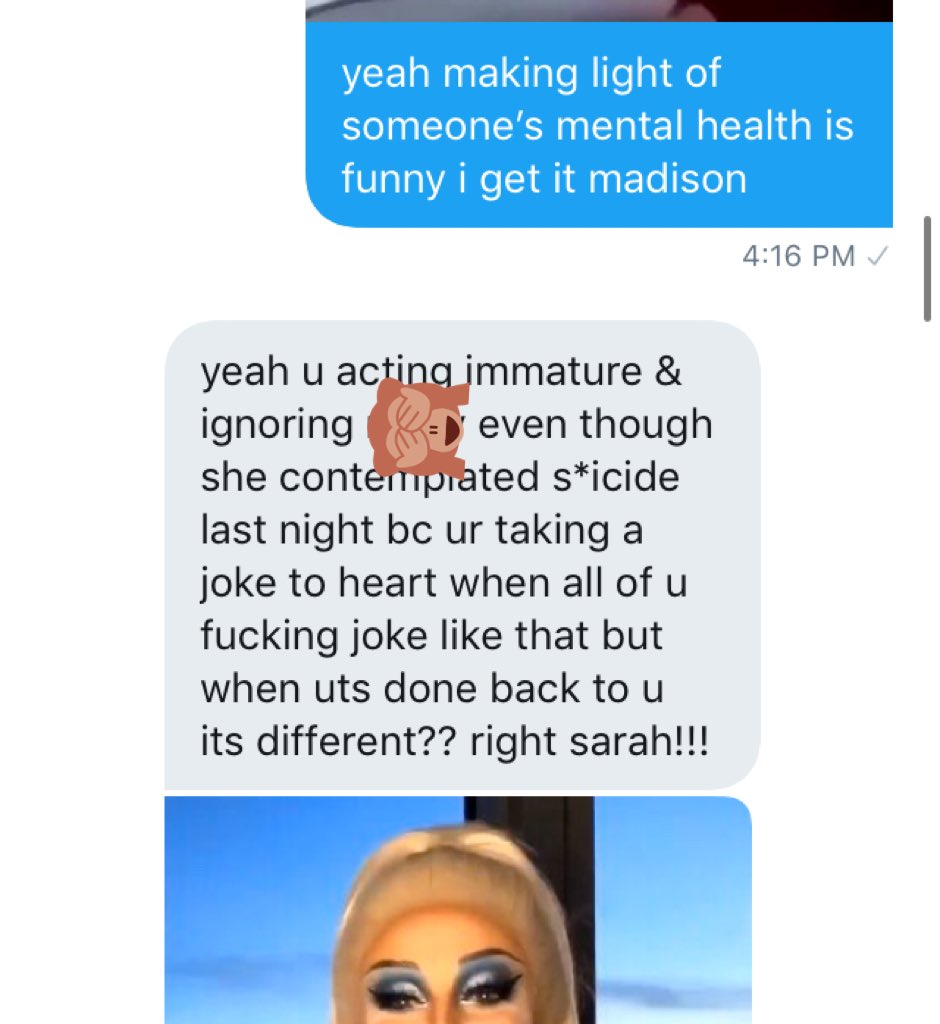 TW// S*ICIDAL THOUGHTSmadi accused me of causing the s*icidal thoughts of another member and disregarded both my mental health struggles and the possible triggers of other people in the group. the situation had nothing to do with her but she felt the need to insert herself