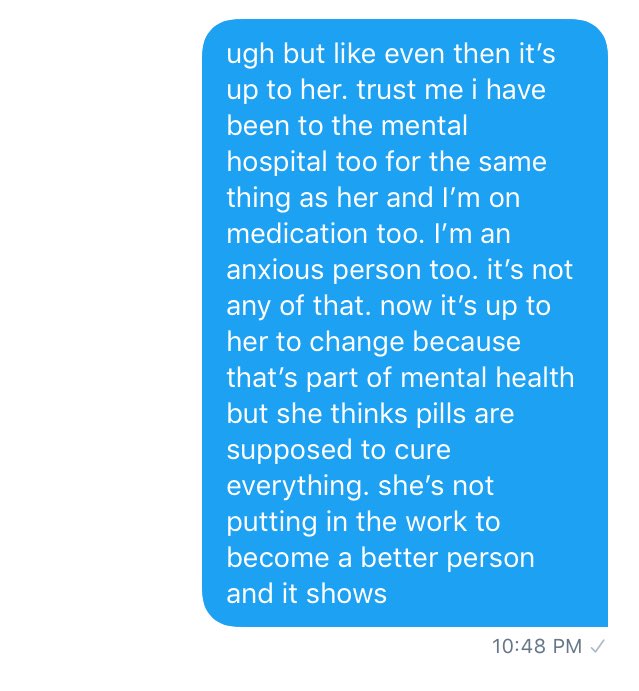 there’s plenty of other evidence against her but out of respect for the person who shared them with me i won’t be posting them unless they give me permission to do so directly. some other screenshots from myself for context of this thread (TW //MENTAL HOSPITAL MENTION IN 3rd pic)
