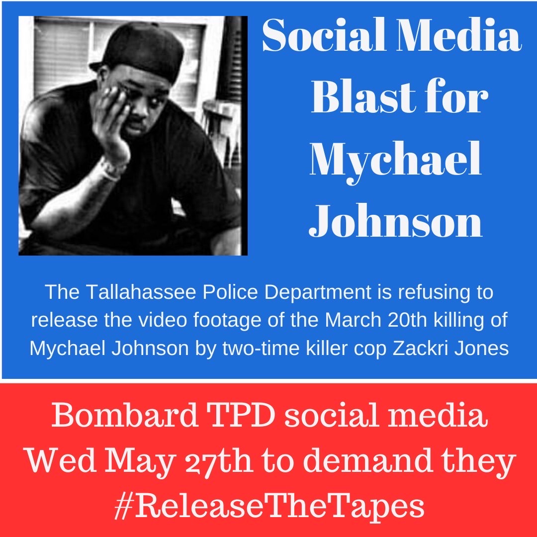 PrisonUpm's tweet photo. Sent Via @iwoc_gnv  We Demand the release of the video of the 2* time killer cop Zackri Jones murdering Mychael Johnson. #releasethetapes https://t.co/NRAHSZaHF7