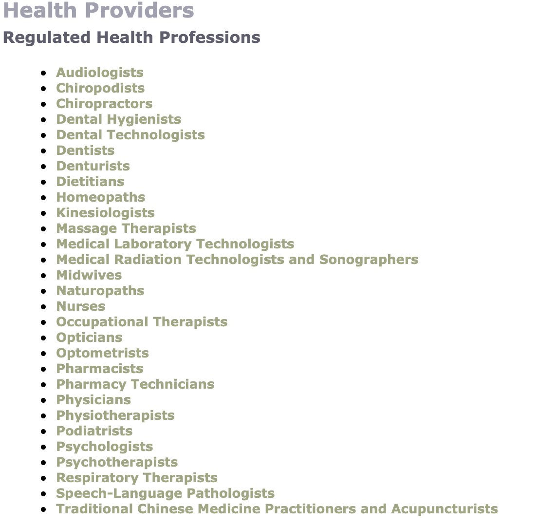#NEW: As of today, the Ontario gov't has cleared the following regulated health professions to open if their associations / colleges allow #COVID19 #ONPoli