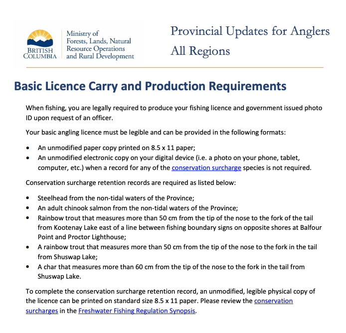 FredsTackle's tweet image. Did you know, you no longer need to carry a paper copy of your license? It is only required when a record of retention for a conservation surcharge species is needed. #fishinglicense #gofishbc #fishbc #beautifulbc ow.ly/AtNr50zRCsI