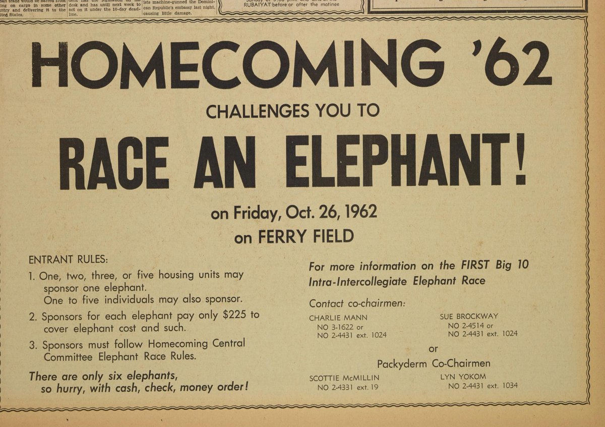 BakersAndBest's tweet photo. The @UMich Homecoming events in 1962 were something else, this was one of the stranger U-M history rabbit holes I've traveled down. Photos courtesy of the @michigandaily (via @umichBentley) and @aadl https://t.co/Gg7O4kbS6H