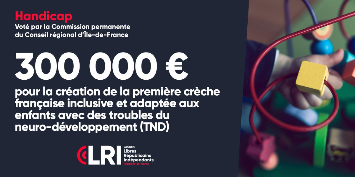 carocarmantrand's tweet image. 👏La Région, sous l'impulsion de @vpecresse et de @pierredeniziot finance la première crèche francaise pour enfants autistes !
🎖Cela confirme notre engagement sans faille pour l'inclusion des personnes autistes : leur place dans la société doit être assurée !
