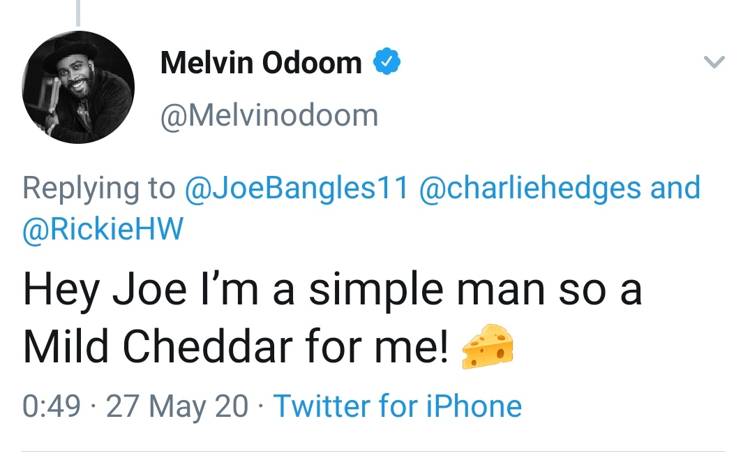 A HUGE thank you to the AMAZING  @charliehedges,  @Melvinodoom  @gloriagaynor and  @GrimeIsABrand for your beautiful cheese choices!Gloria, you are an absolute legend! Melvin, you asked for Wiley's favourite and here you go good sir! #WednesdayWisdom #WednesdayThoughts