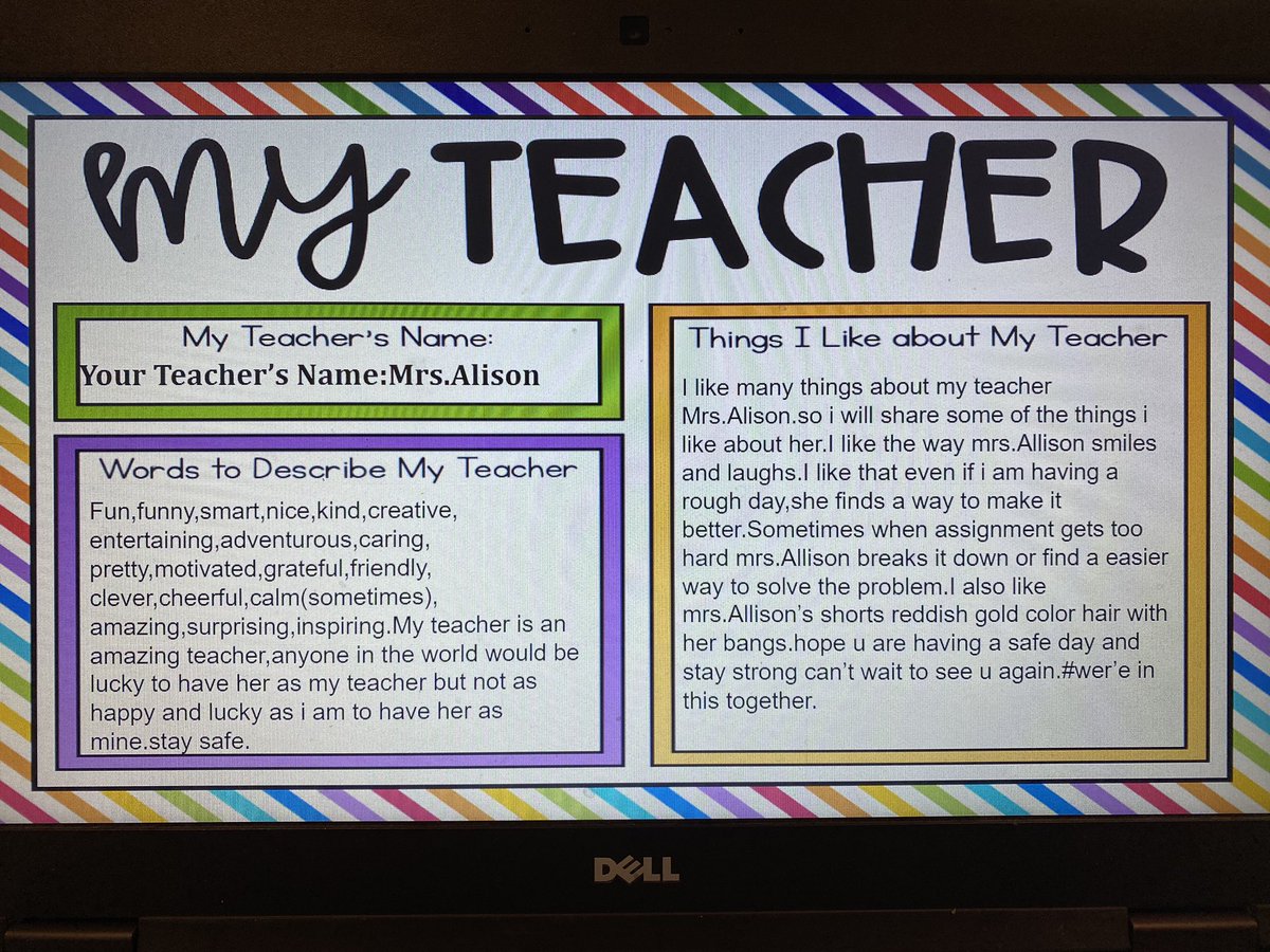dennyswif's tweet photo. I hate the way we are ending this school year! I miss my class and send them a great big hug! What a sweet compliment from this child in her online Memory Book! #Imissmyclass @KlondikeLane https://t.co/YCRXO5134S