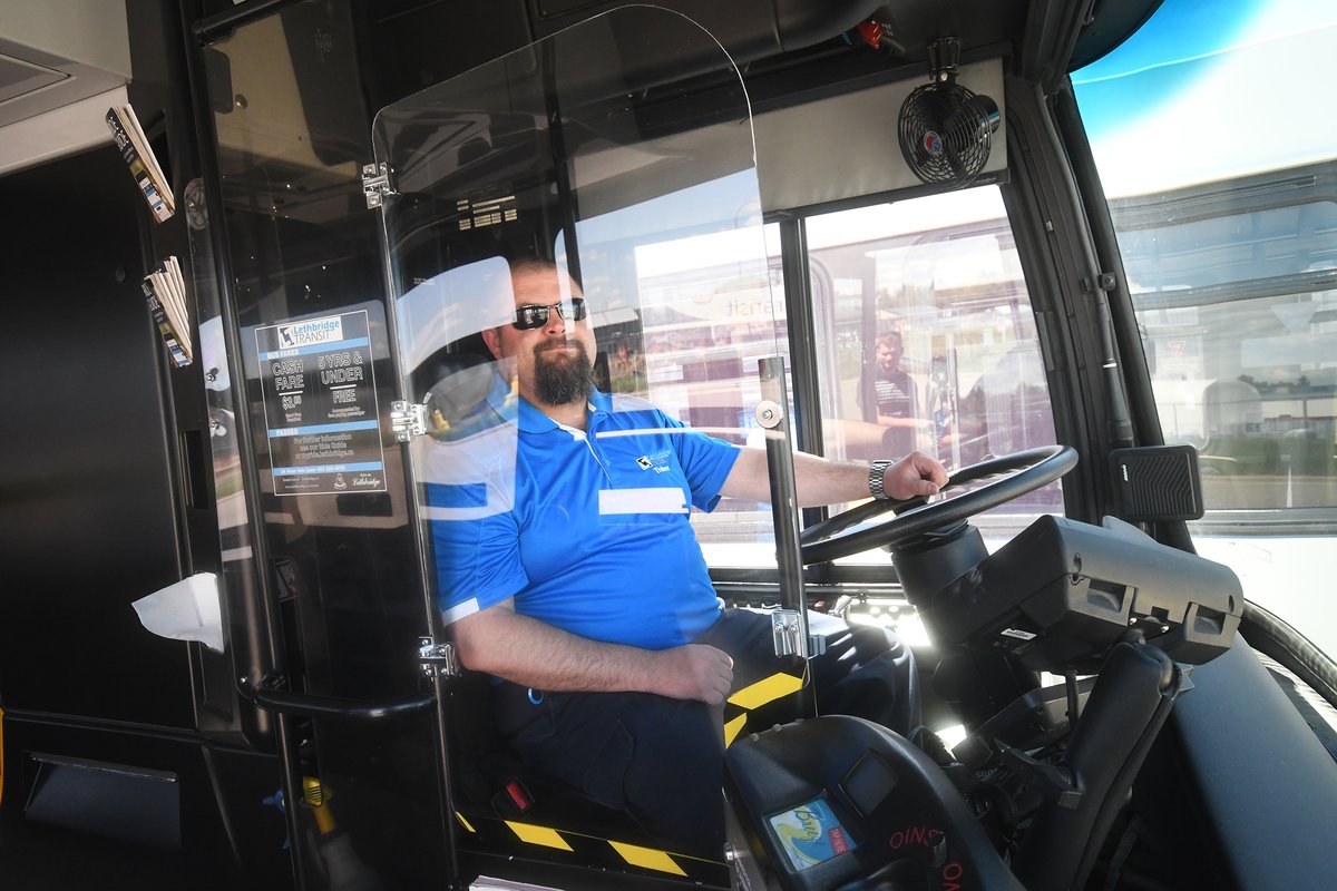 lethnewsnow's tweet photo. Protective shields installed on Lethbridge Transit buses https://t.co/I0qdkpSNph #LethbridgeTransit #COVID19 #YQL https://t.co/SYR92w6sfC