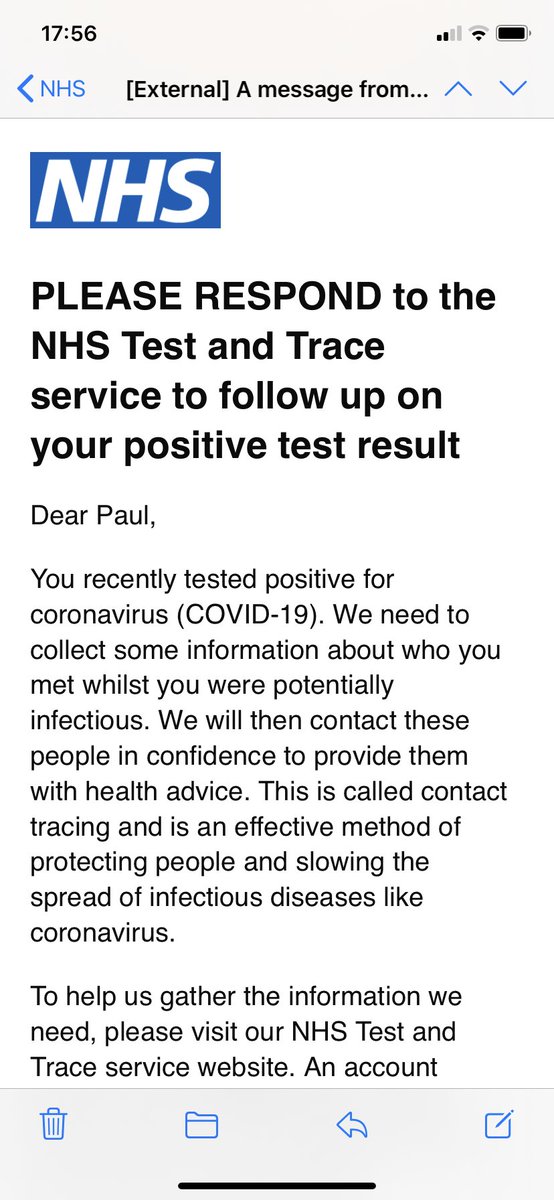 This is what the email notifications for the Test and Trace system will look likeOn the left, for someone who's had a positive test result On the right, for someone identified as a contact