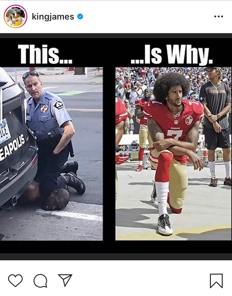ajplus's tweet image. "Do you understand NOW?"

@KingJames and @JanetJackson drew parallels between police kneeling on #GeorgeFloyd's neck as he gasped for air and Colin Kaepernick's silent protests against police violence.