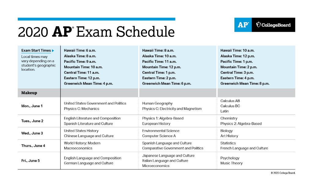 APforStudents's tweet photo. Makeup AP Exams are June 1-5!

Makeup approval emails will be sent to students who requested a makeup this week.

If you didn't click your May e-ticket, you'll automatically be sent another e-ticket two days before your makeup exam.

More details: https://t.co/hQtP5kuwCJ. https://t.co/VPQ71ecwX1