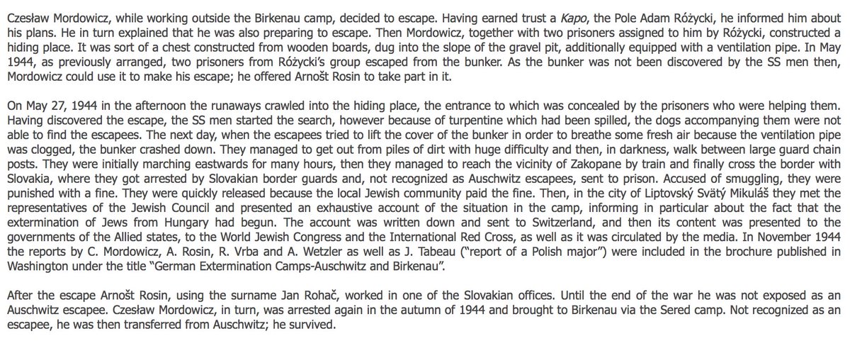 27 May 1944 | Two Jewish prisoners escaped from the #Auschwitz II-Birkenau camp: Czesław Mordowicz from Poland and Arnošt Rosin from Slovakia. Their account about extermination of Hungarian Jews was later sent to Switzerland, and then presented to the governments of the Allies.