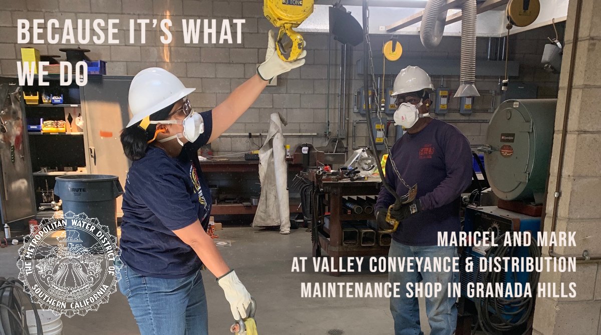 mwdh2o's tweet image. Staff like Operations &amp;amp; Maintenance Tech Maricel and Conveyance &amp;amp; Distrib Specialist Mark are critical to our water systems running smoothly. Here they are at one of our maintenance shops, where we repair, refurbish &amp;amp; rebuild equipment &amp;amp; parts. #KeepTheWaterFlowing #EssentialWork