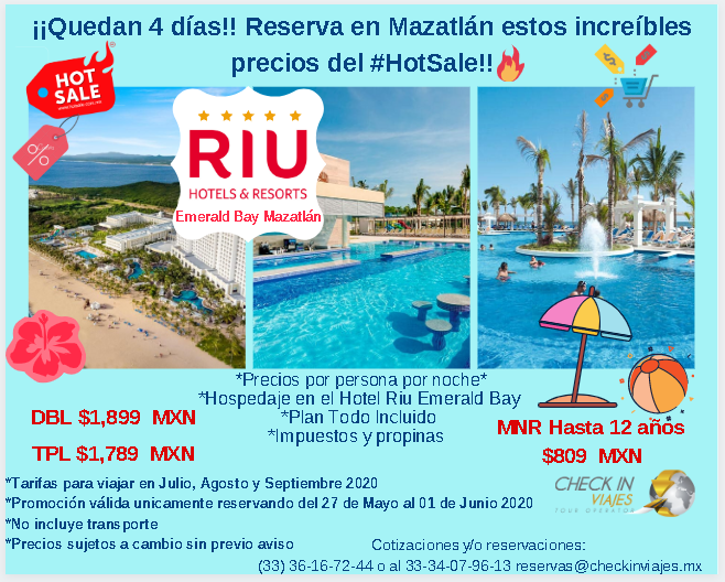Checkinviajesmx's tweet photo. ¡¡Solo 4 días con precios de #Hotsale!! Reserva ahora https://t.co/OvQnLdAeRp