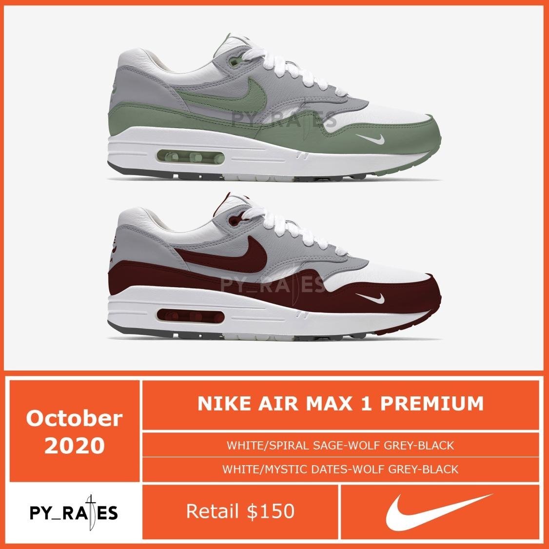 pyleaks's tweet photo. *LEAK ALERT*: @Nike will be dropping 2 new Air Max 1's this Holiday season. This pack looks to have taken inspiration from the really rare @Patta_NL Air Max 1's, with subtle changes to the colorways and the inclusion of the mini swooshes.
Please RT &amp; Follow.
#NoMoreSecrets 🏴 https://t.co/Hm9Mb1fLuK
