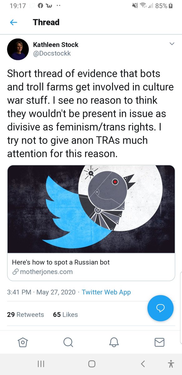 Ignore the actual topic (bots). It's inflammatory language like "feminism/trans rights" that gets people with no understanding of social issues riled up. This particular instance suggests feminists do not stand for trans rights and trans people/allies are not feminists.