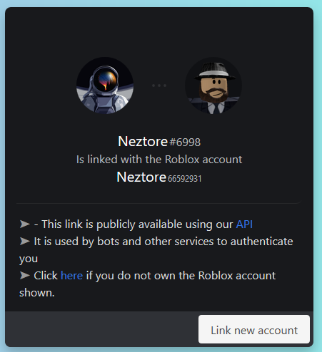 dev_erse's tweet photo. Hi everyone!
We've just released our web based verification API. You can now link your account, view account links &amp; use our verification game.
See it in action: https://t.co/06VuqkYVra

We also have a public api:
https://t.co/G77smOeixG https://t.co/cAoDZnaYHC